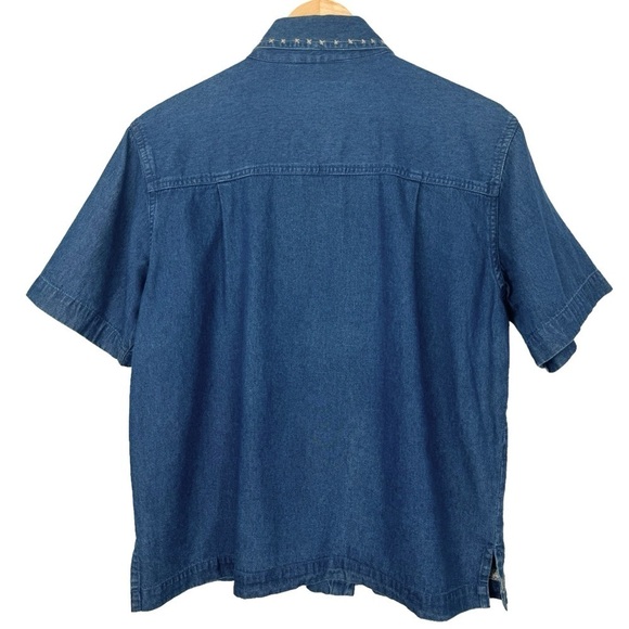 New Direction Women Button Down Shirt Petite L Palm Tree Hawaiian Vintage Retro - Picture 2 of 13